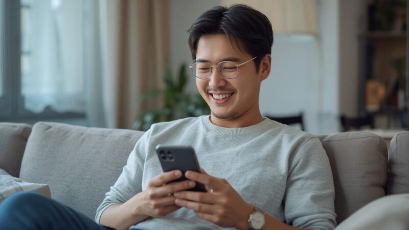 女性のプロフィールを見て微笑む男性｜新しい自分へ