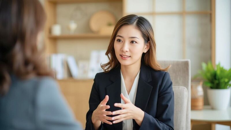 結婚相談所の安全性を丁寧に説明するカウンセラー｜新しい自分へ