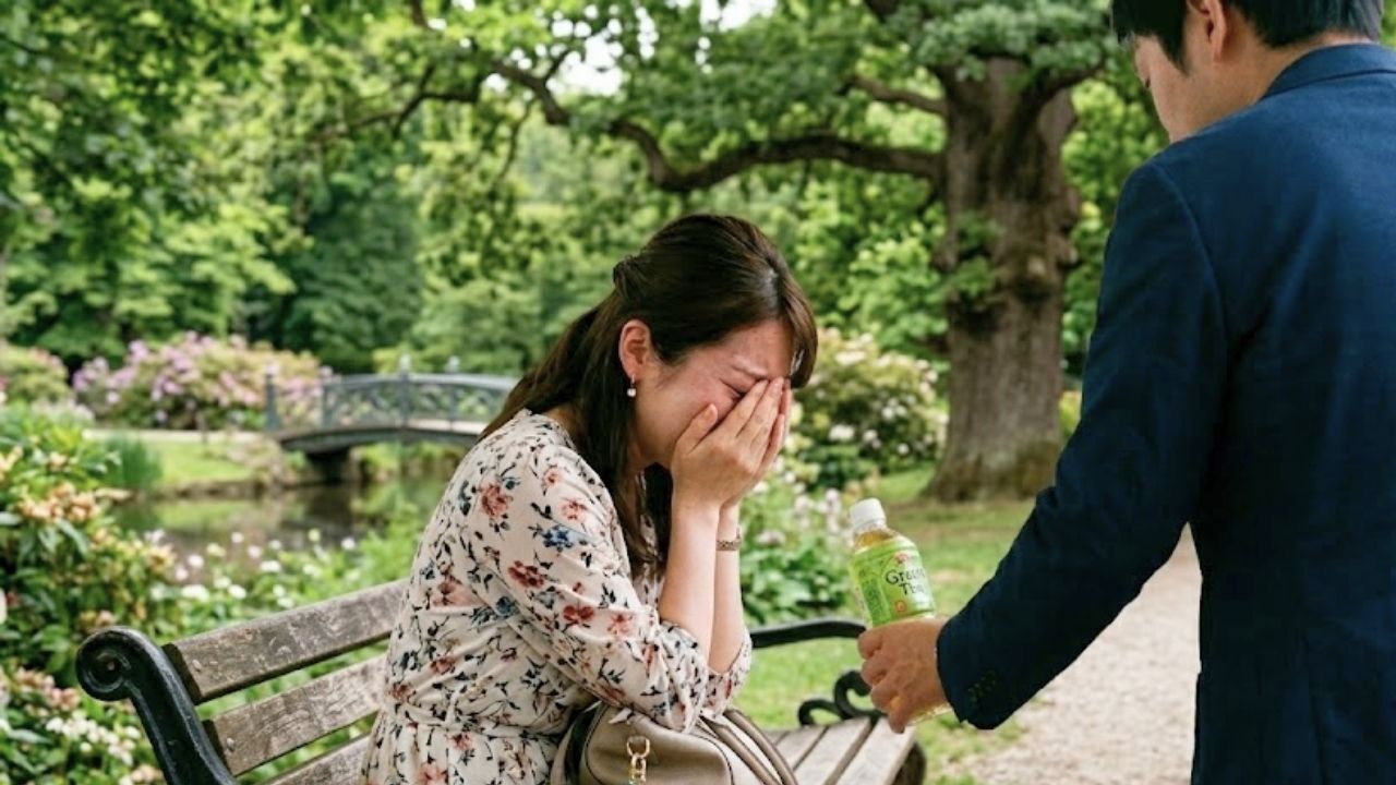 初デートで子どもへの罪悪感で泣いてしまうシングルマザー。男性がやさしくお茶を差し出す。