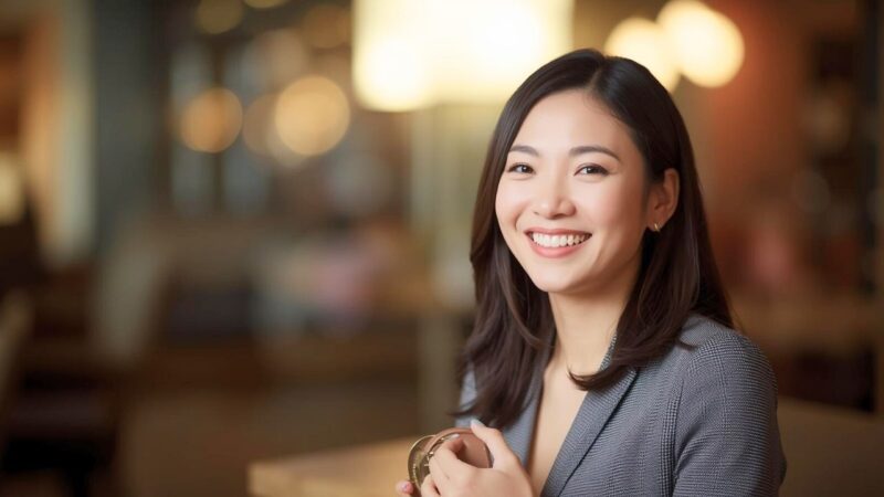 荷物を軽くして、一人の女性としての時間を楽しむ笑顔のシングルマザー。