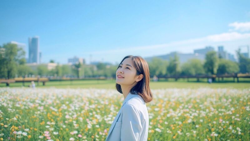 明るい未来を見つめるシングルマザーの女性。シングルファーザーとの恋愛や子連れ再婚に向けた新しい一歩と希望をイメージ。｜新しい自分へ