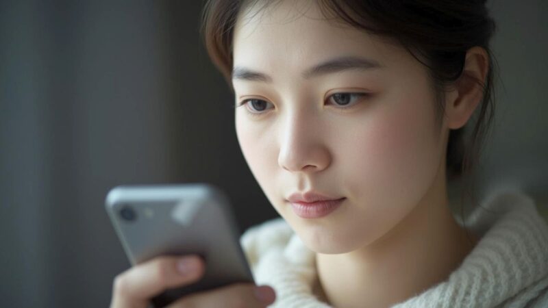 マッチングアプリを安全に利用するため注意深く操作するシングルマザー