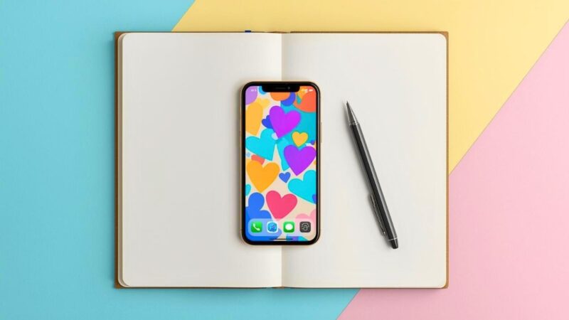 スマートフォンとノートが置かれたデスク。シングルマザーが賢くアプリを選び分けるイメージ