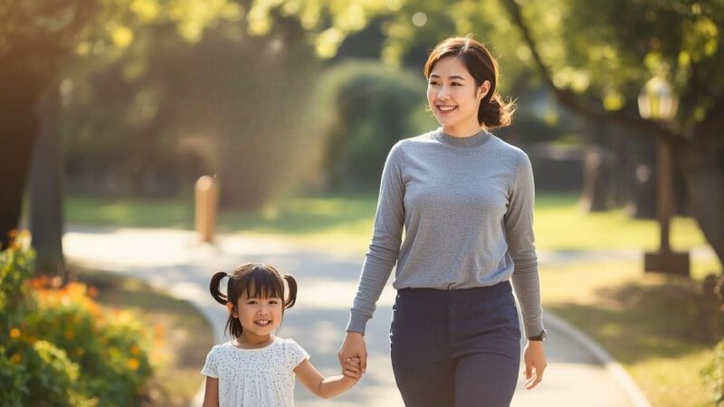 母と子が安心して歩く姿。その周りを「法律の知識」という盾が守っているイメージ