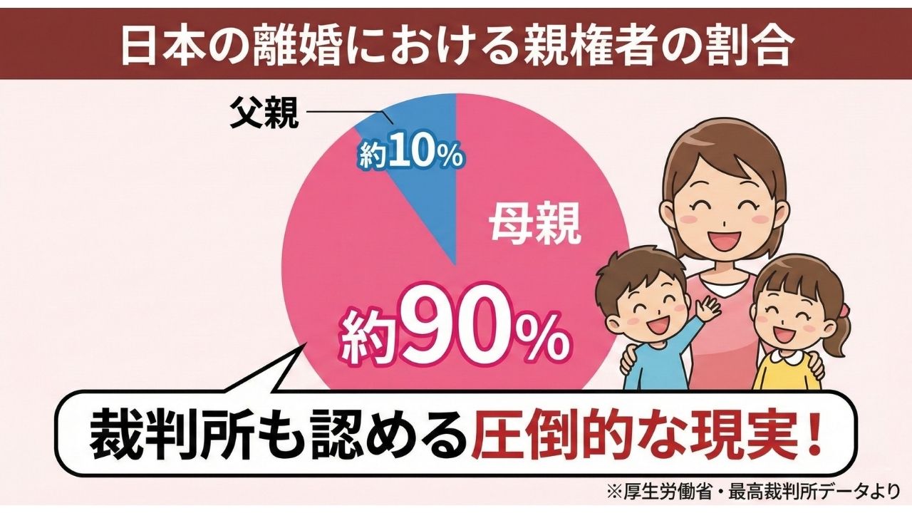 日本の離婚における親権者の割合をイメージしたイラスト