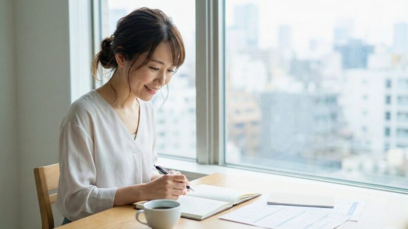 再婚に向け家計簿をチェックするシングルマザー