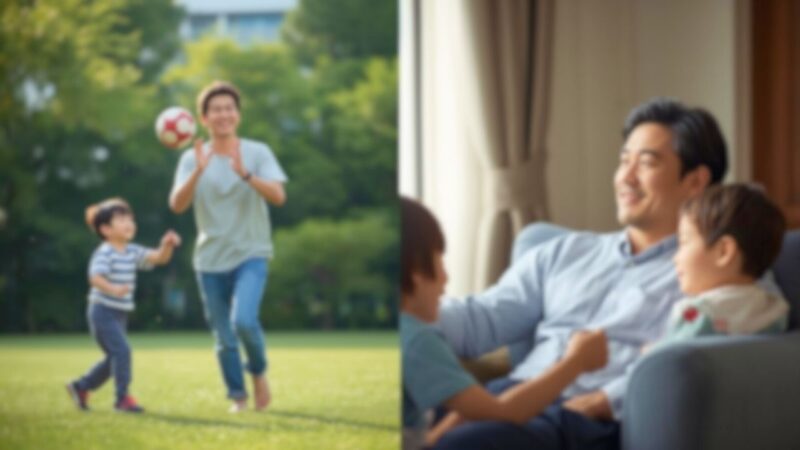 年下・同年代の「お兄ちゃんのようなパパ」と、年上の「落ち着いた見守り役のパパ」。年代別の初婚男性の父親像の対比。