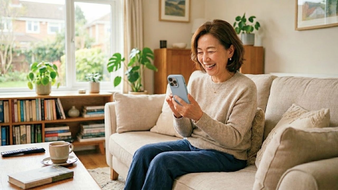 シニア向けのマッチングを楽しむ50代の女性。