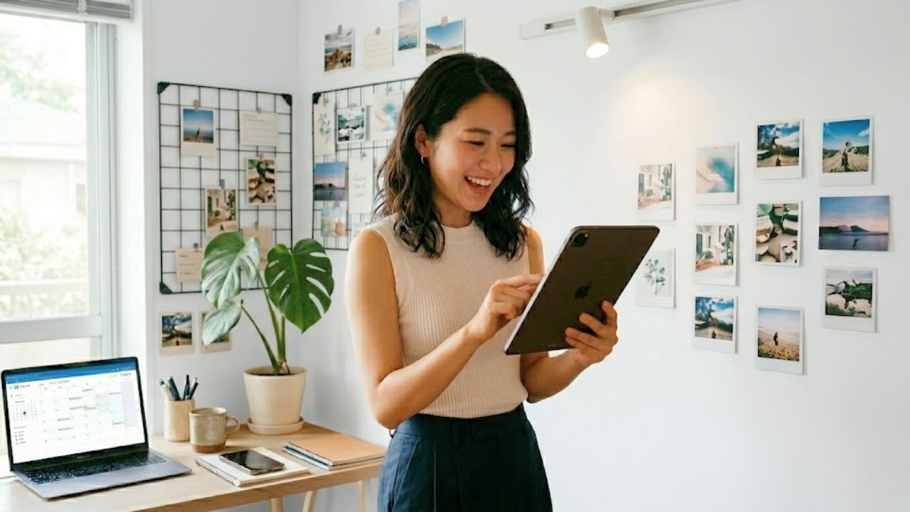 婚活をスケジュールを楽しそうに練る20代の女性。