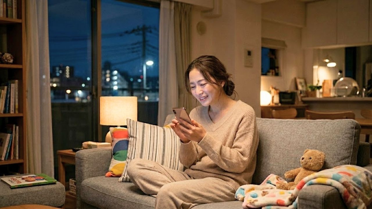 マッチングアプリのメッセージに感激し癒やされた気分になっているシングルマザー。