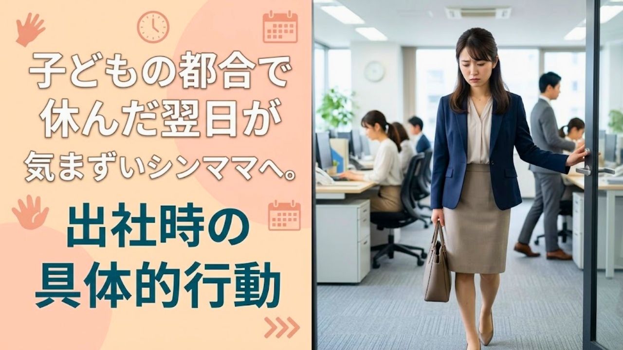 子どもの都合で休んだ次の日の朝、気まずそうに出社するシングルマザー。