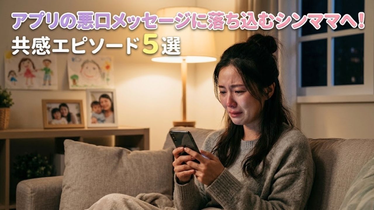 マッチングアプリの心無い悪口メッセージに傷つき今にでも泣き出しそうな表情を浮かべるシングルマザー。