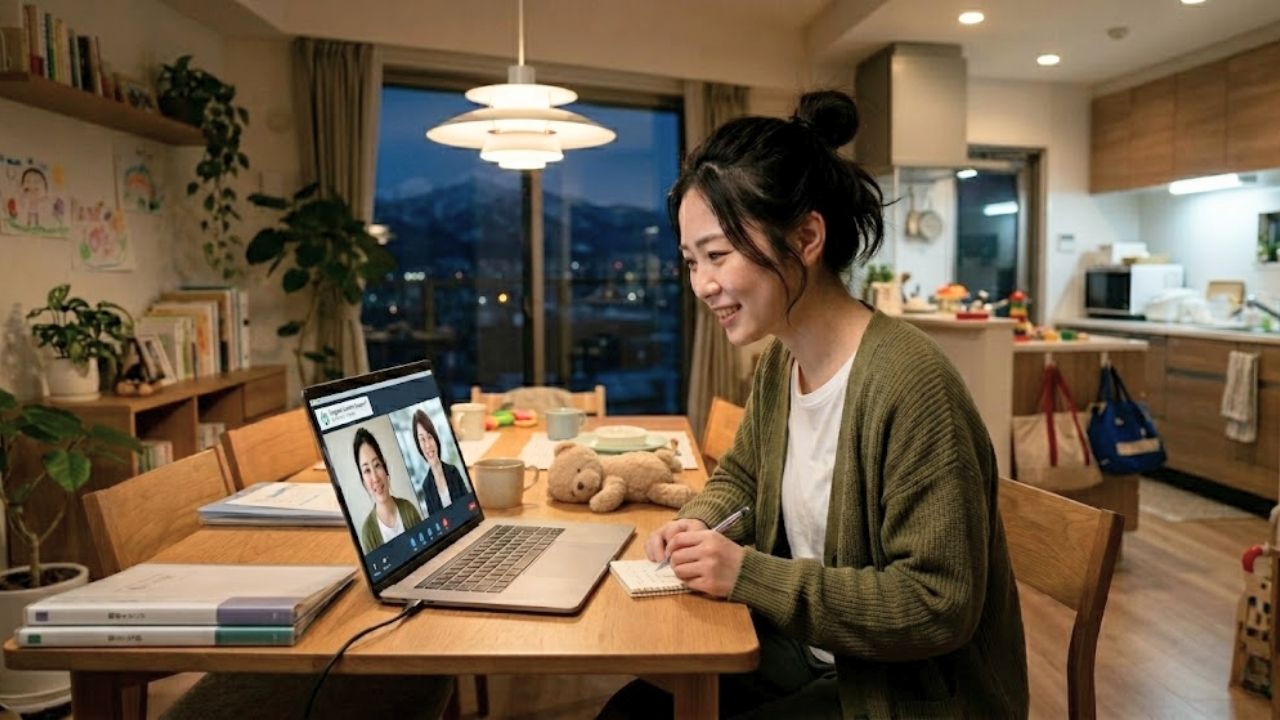 シングルマザーに理解のある転職サービスの説明を聞いているシングルマザー。