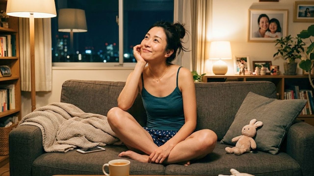 昼間のムラムラした出来事を思い出し、妄想を膨らませているシングルマザー。