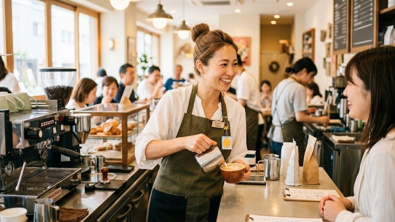 パート先で活き活きと仕事をするシングルマザー。