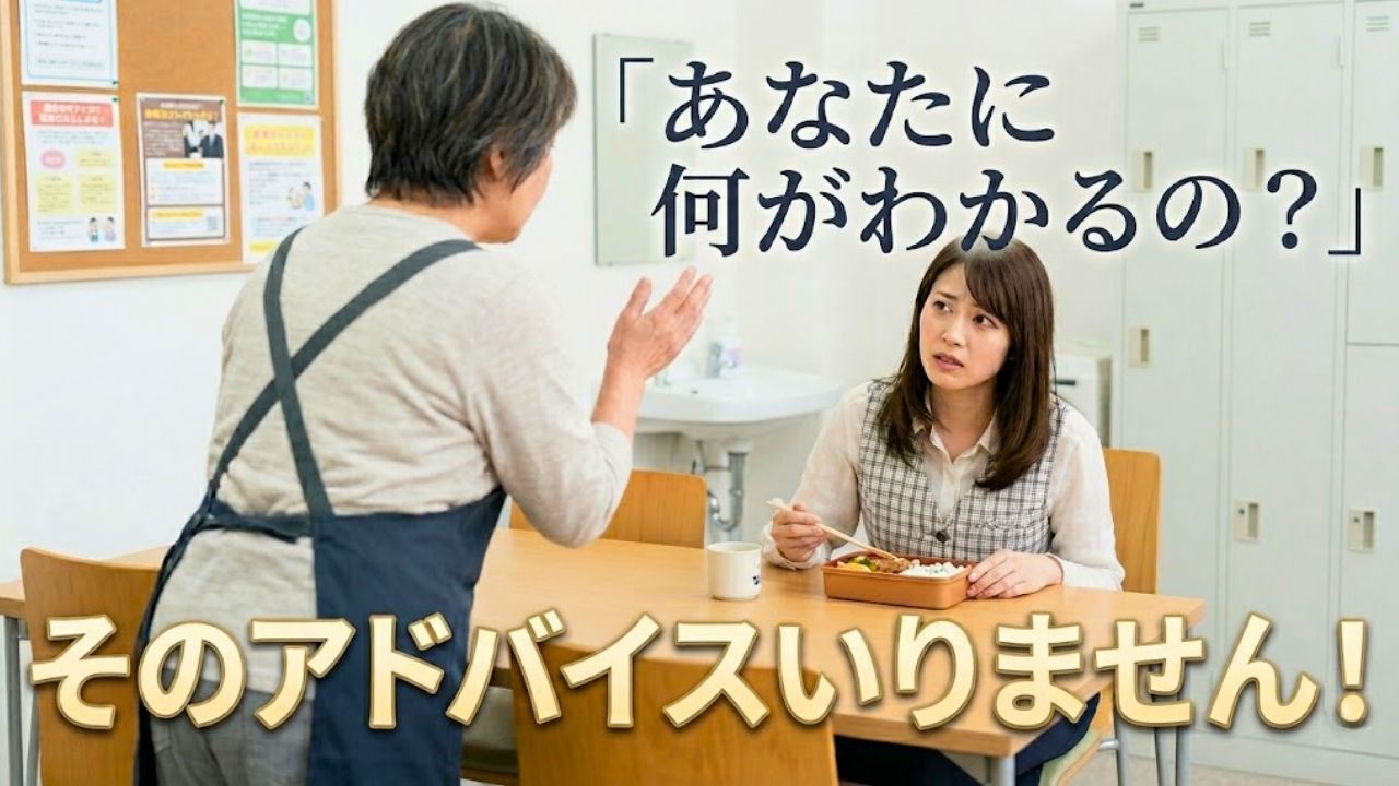 パート先での休憩中、職場の子育て経験のない女性から不要なアドバイスをされて困っているシングルマザー。