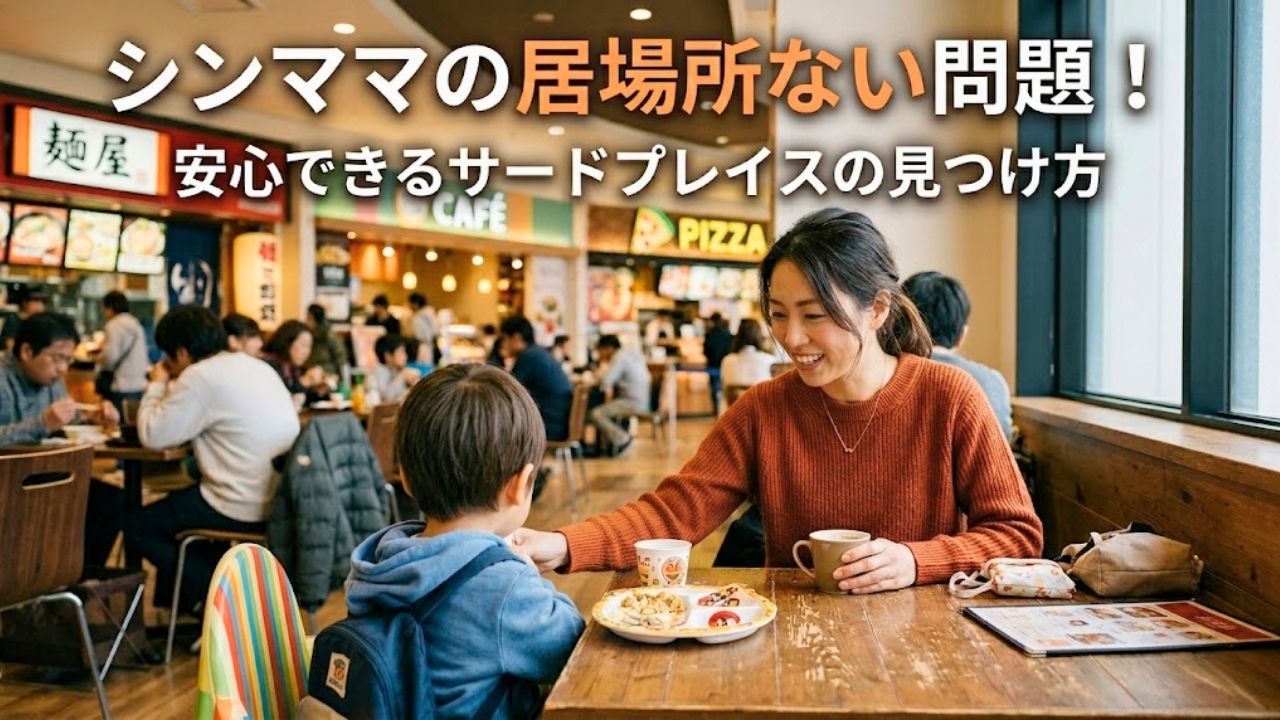 フードコートで子どもと食事をするシングルマザー。家族連れが多いことで、孤独を感じている。