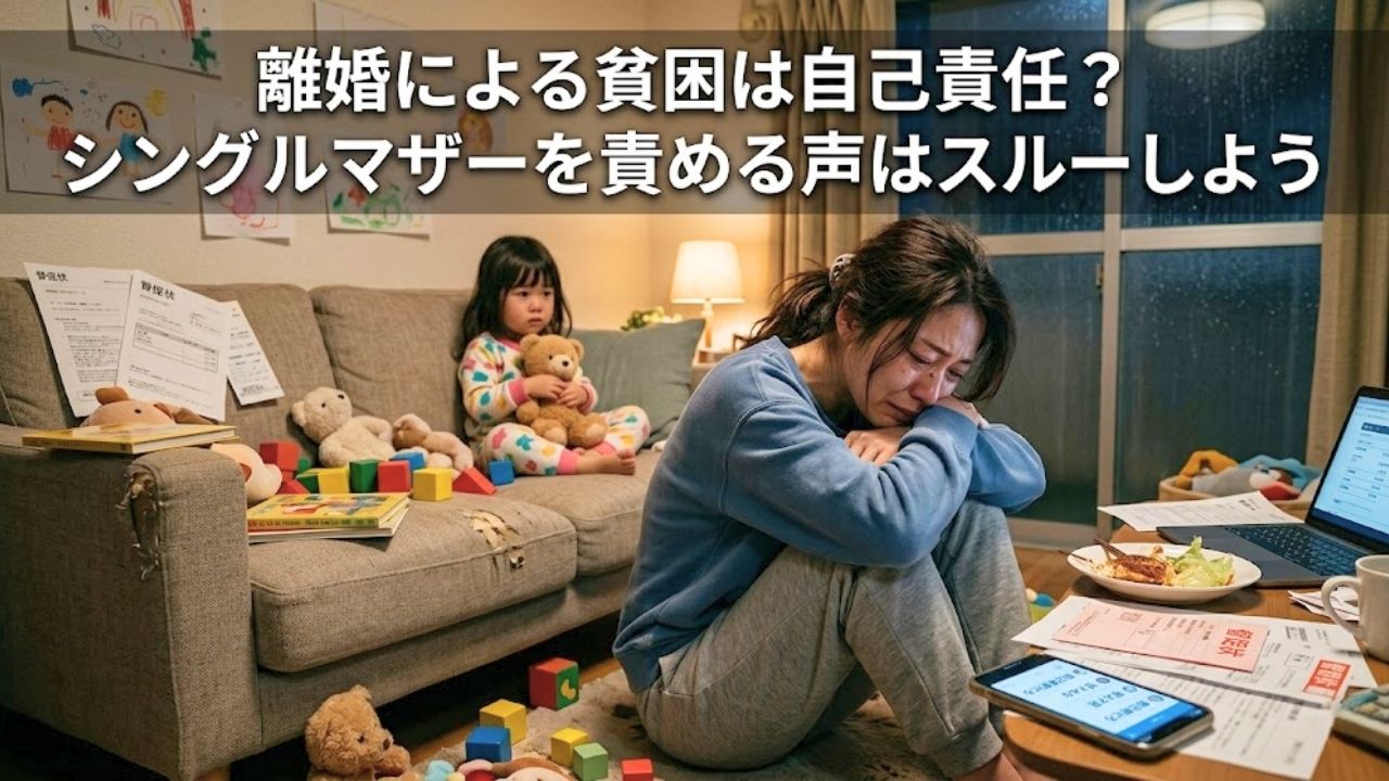 離婚したシングルマザーの貧困は自己責任だと責められ憔悴しているシングルマザー。