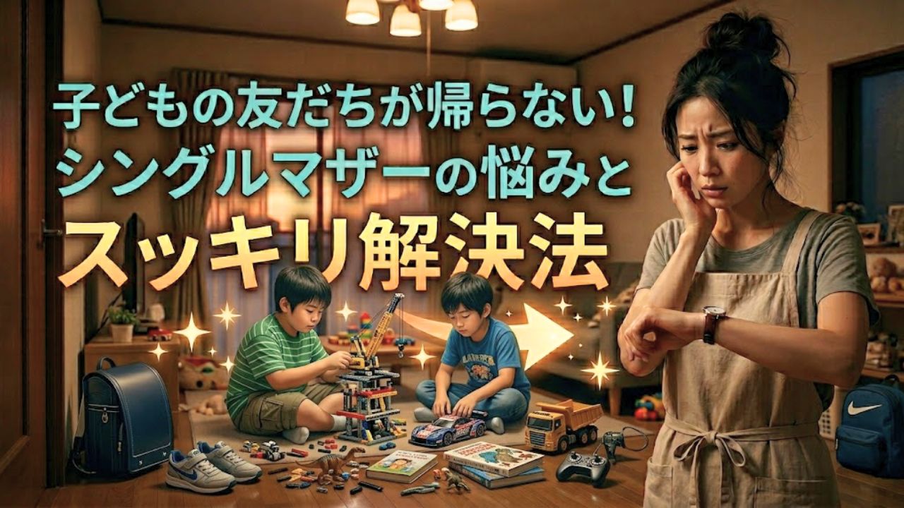 子どもの友だちがなかなか帰ってくれず、時計を見ながらモヤモヤしているシングルマザー。