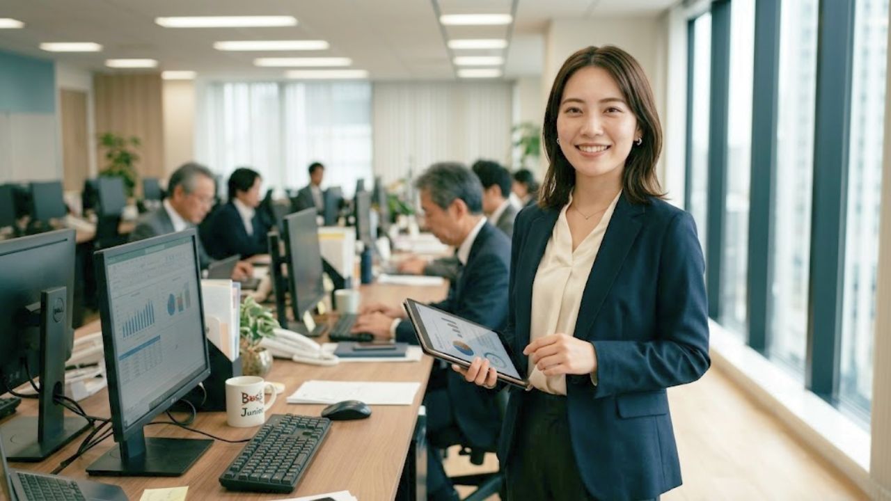 職場の後輩の舐めた態度も気にすることなく、凛とした表情で前向きに仕事に取り組むシングルマザーの社員。