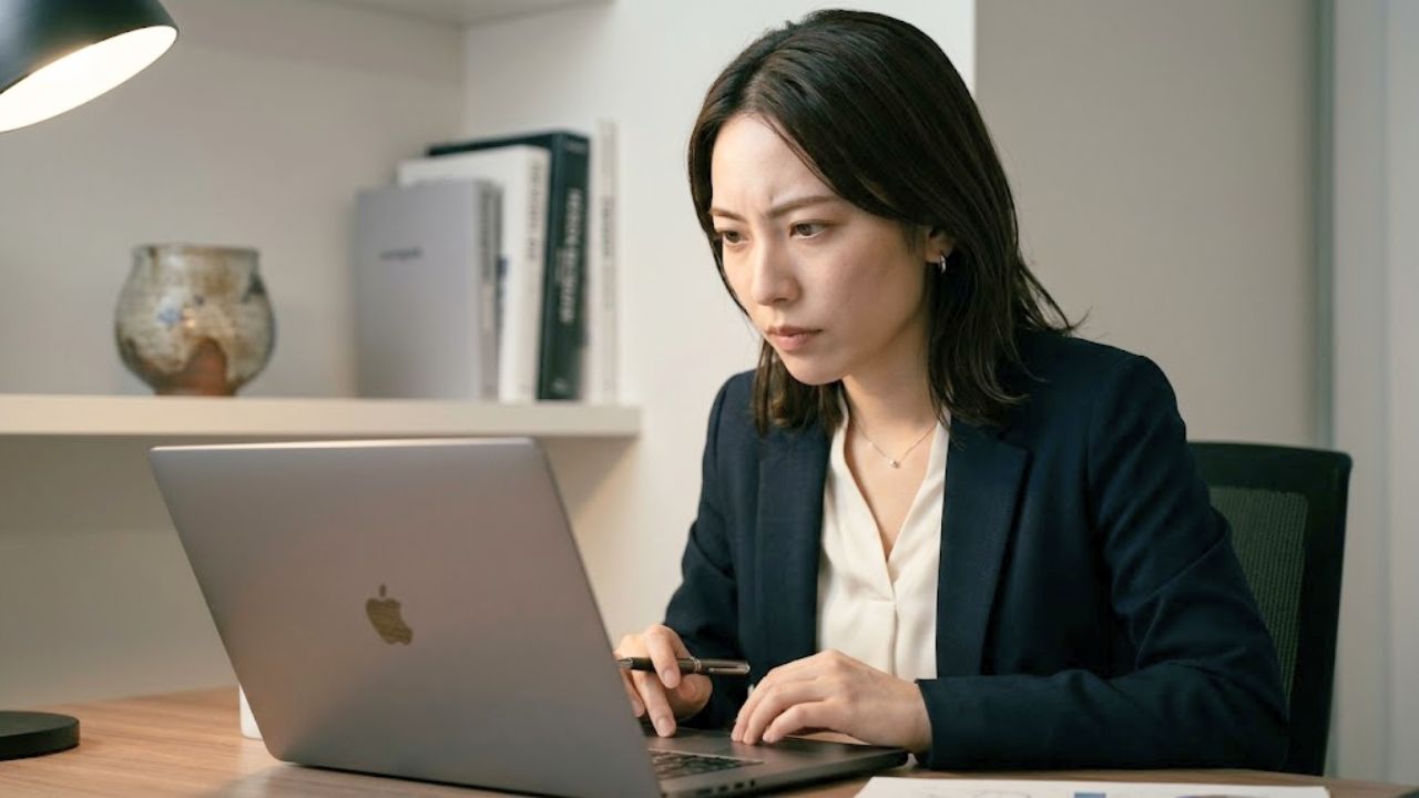 職場で後輩に舐められないための毅然とした態度を保ち、プロとして冷静に業務に取り組むシングルマザーの社員。
