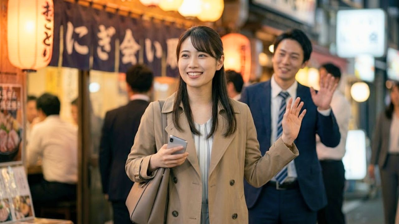 会社の飲み会で一次会が終了した後、同僚からの引き止めを笑顔でスマートにかわし、手を振ってサクッと帰宅するシングルマザー