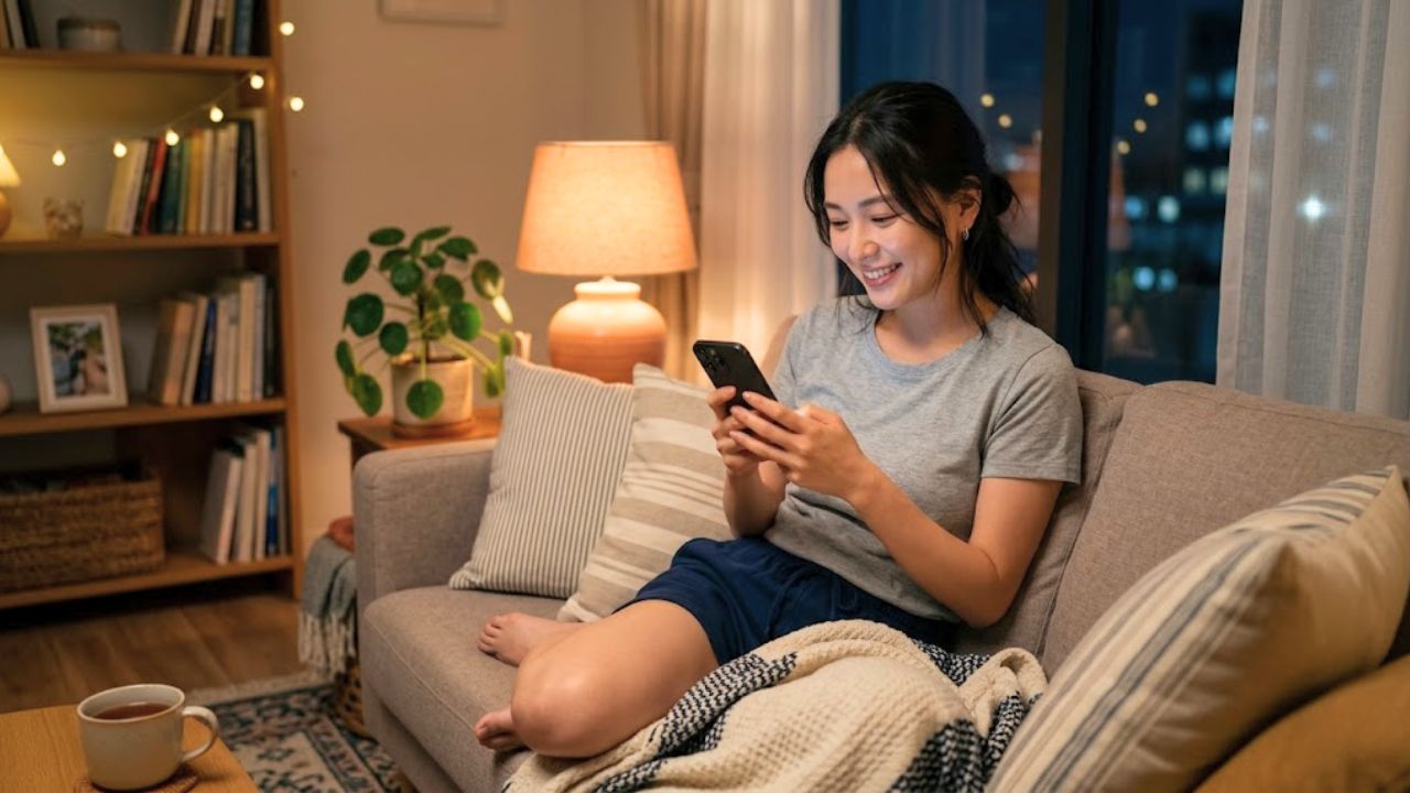 一人で背負うプレッシャーを手放し、パートナーとの繋がりで安心感と女性としての喜びを取り戻して微笑むシングルマザー。