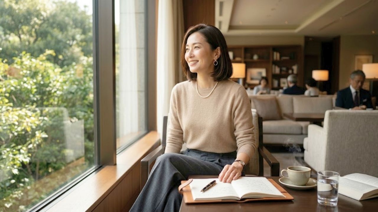 嘘や見栄を手放し、素の自分を受け入れて年齢に合った婚活戦略を見据える、自信に満ちた笑顔の女性のイメージ