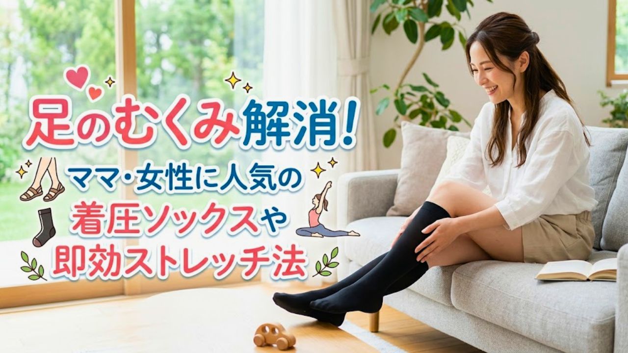 足のむくみ解消！ママ・女性に人気の着圧ソックスや即効ストレッチ法、のアイキャッチ画像