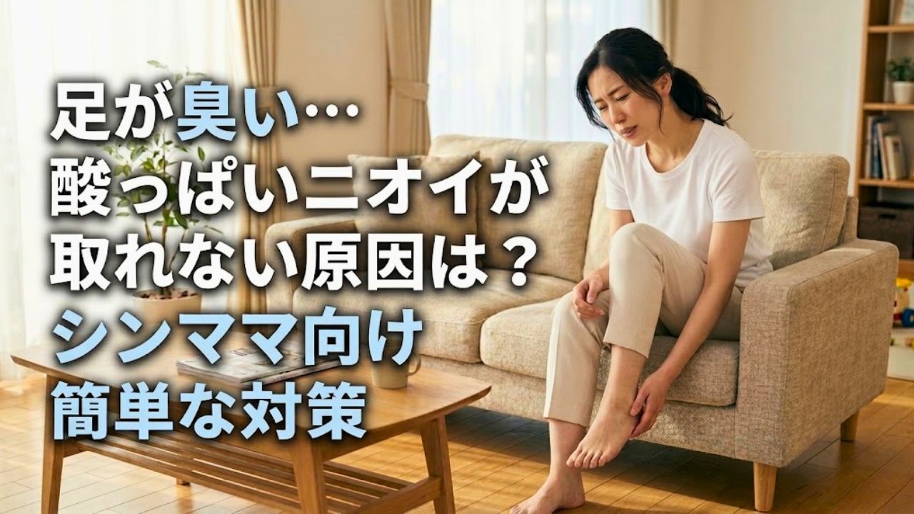 足が臭い…酸っぱいニオイが取れない原因は？シンママ向け簡単な対策、という記事のアイキャッチ画像