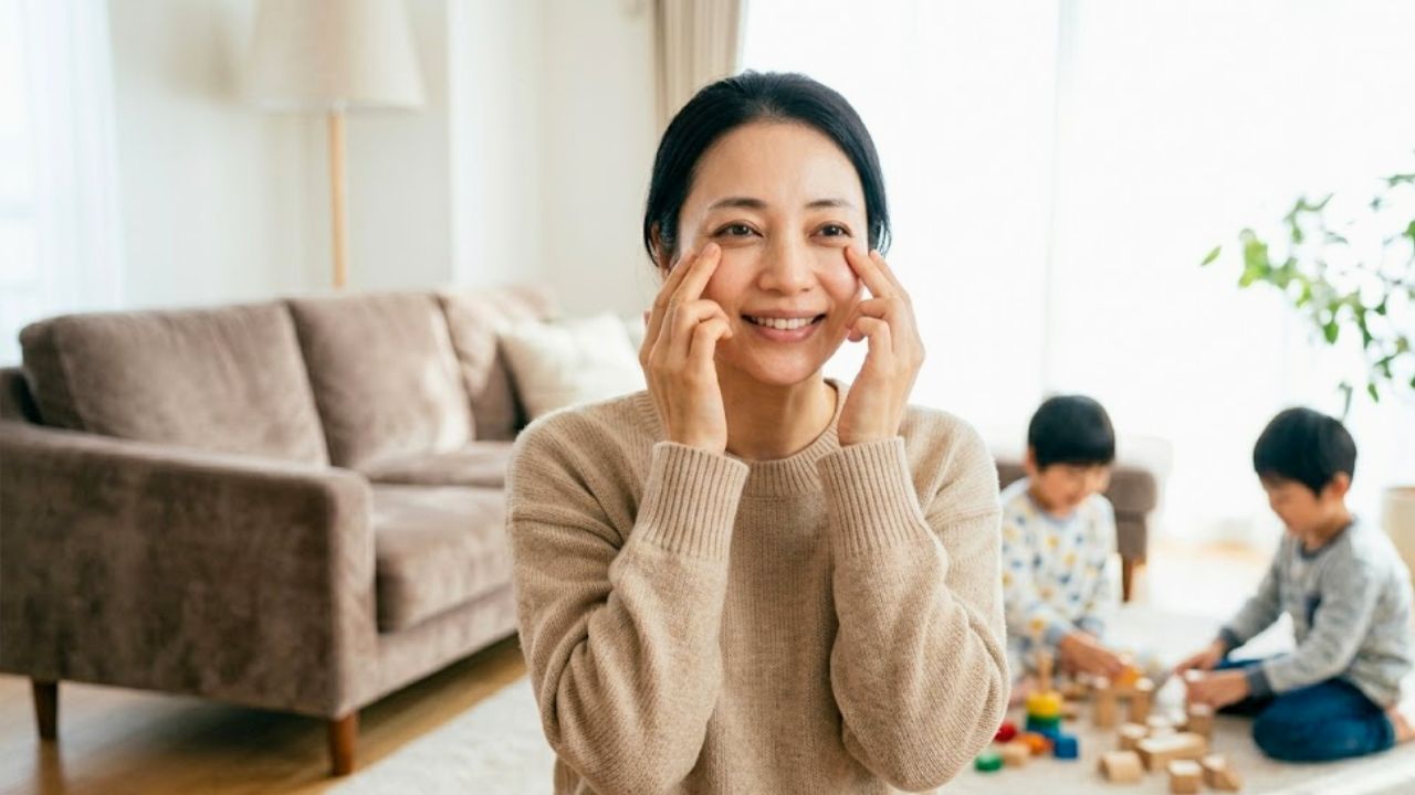 忙しい毎日のなか、隙間時間に効率的な目元ケアをするシングルマザー
