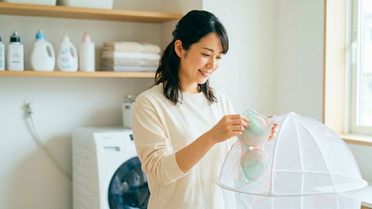 ブラジャーを長持ちさせるため、洗濯ネットを使用するシングルマザー