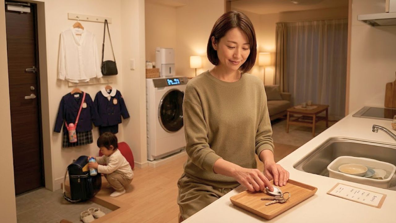 夜、翌朝の準備をするシングルマザーと子ども。