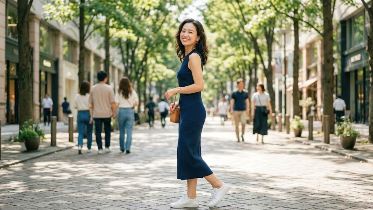 男性の視線という本音を知り、自分の魅力に自信を持って晴れやかな笑顔で恋活へと歩き出す女性のイメージ