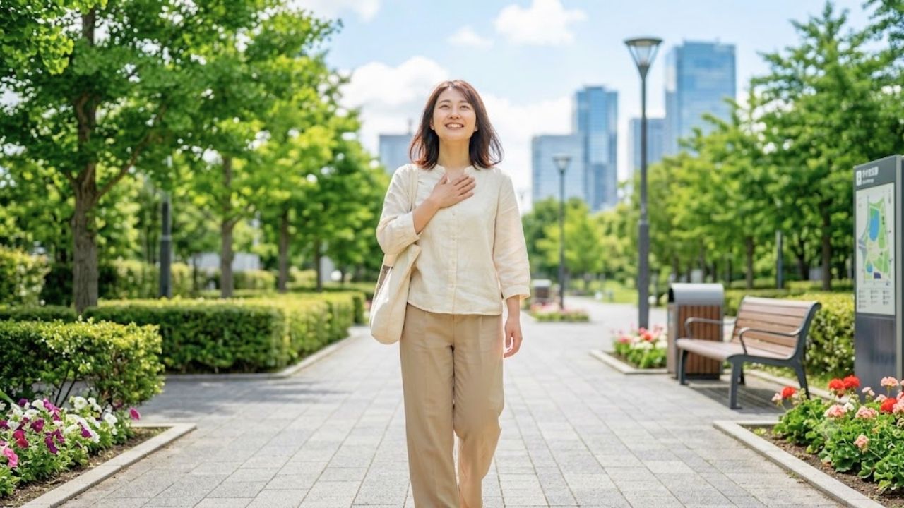 勘違いして傷つく恐怖を乗り越え、希望に満ちた晴れやかな笑顔で未来へ一歩を踏み出そうとしている女性のイメージ